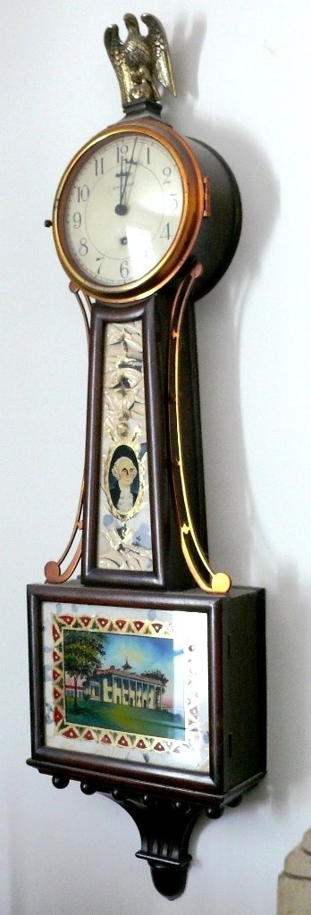 3/4 size Waltham spring driven banjo clock, tablet (1 of 7)