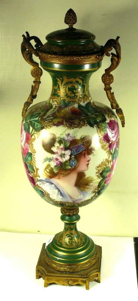 18" tall Lady profile decorated vase w/lid, marked (1 of 6)