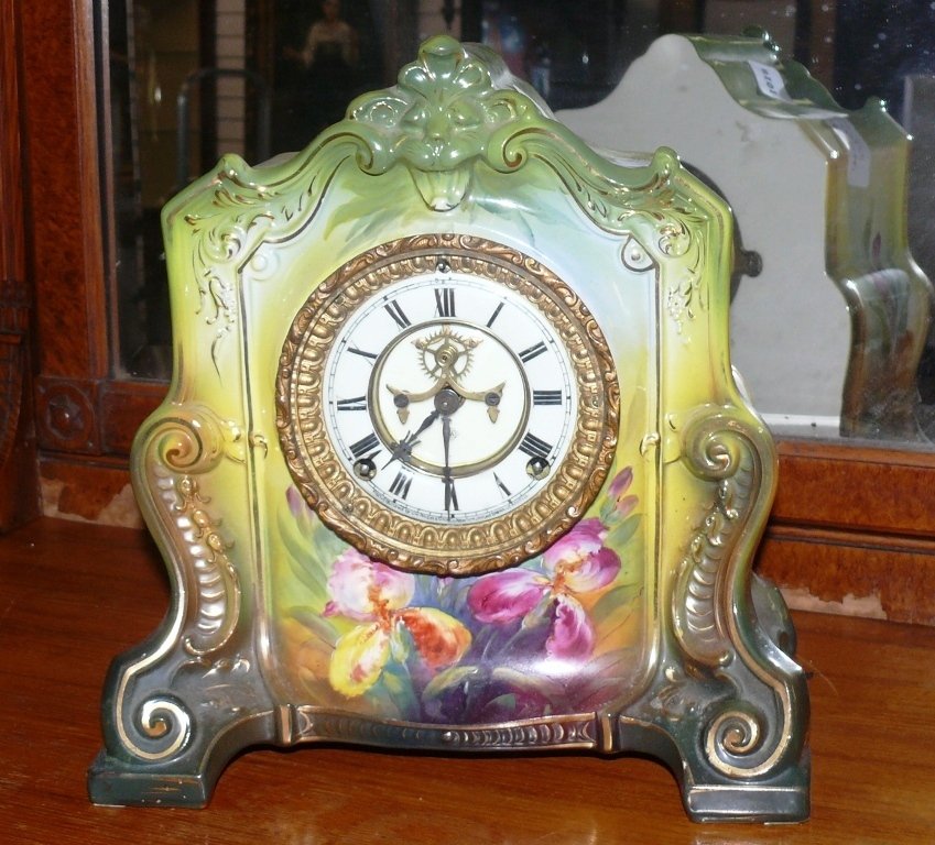 Ansonia Royal Bonn China clock, La Cannes, grn (1 of 9)