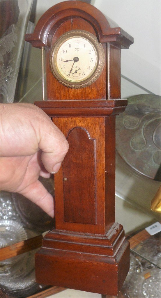Miniature novelty tall case clock, Waterbury movement (1 of 2)
