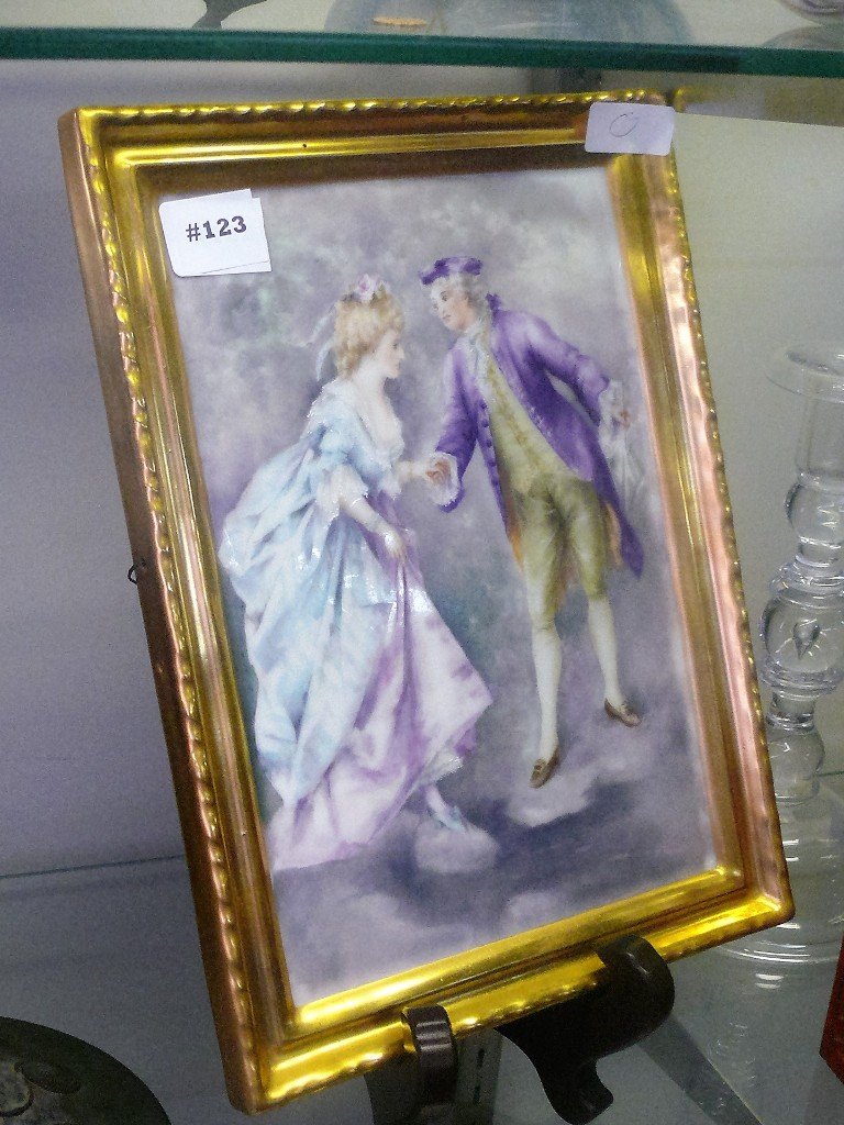 Painted porcelain plaque, French Lover's Greeting (1 of 1)