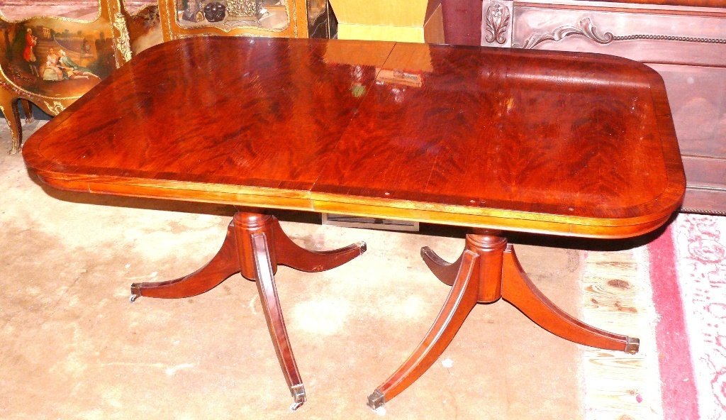 Hepplewhite style double pedestal yewwood dining table (1 of 10)