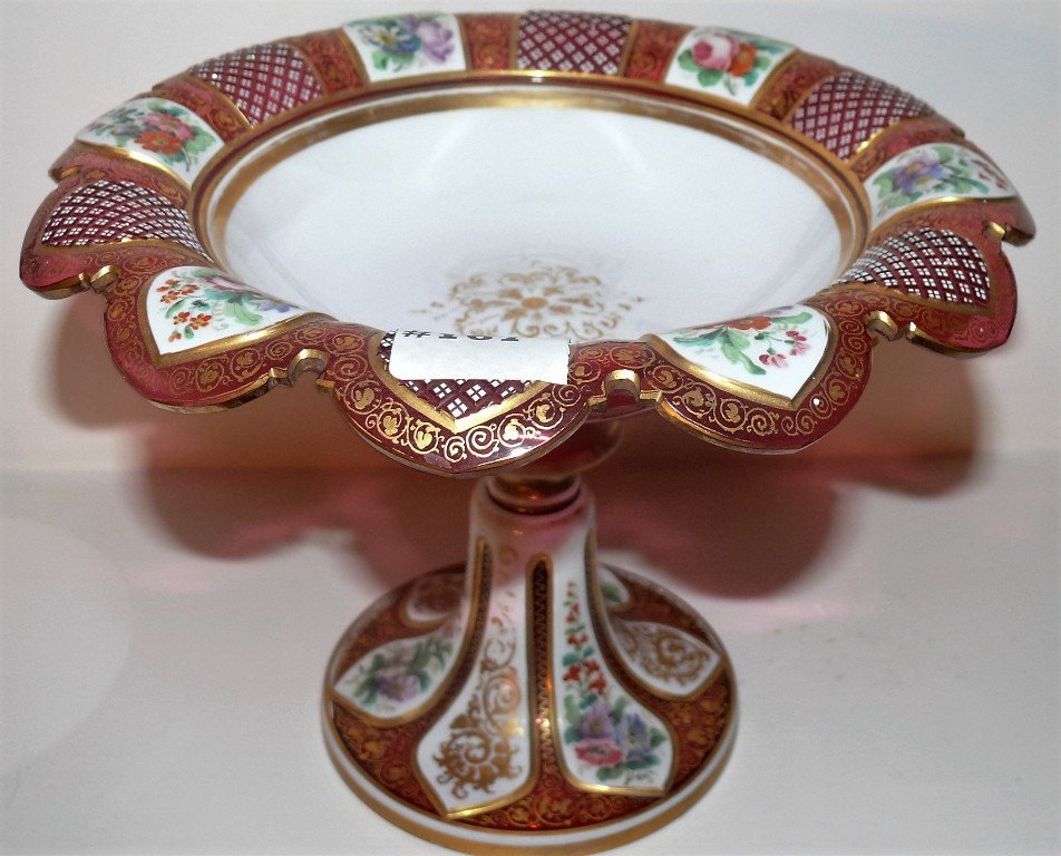 Triple overlay compote, cranberry glass, 10" diameter (1 of 5)