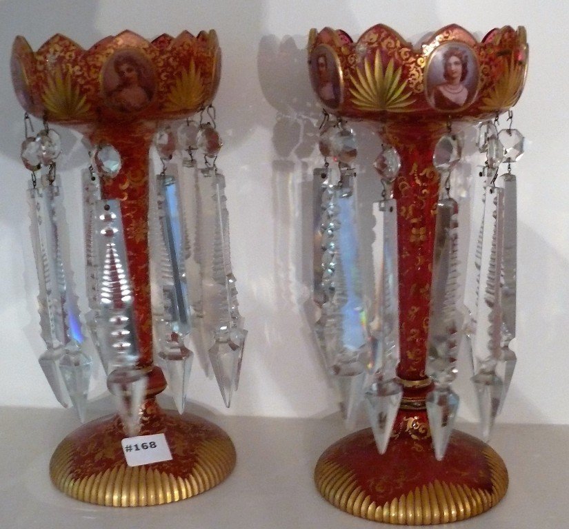 Pair of Bohemian cranberry glass lustres, possibly (1 of 7)