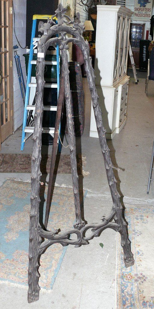 Walnut Black Forest easel, bark motif w/leaf crest, 6' (1 of 4)