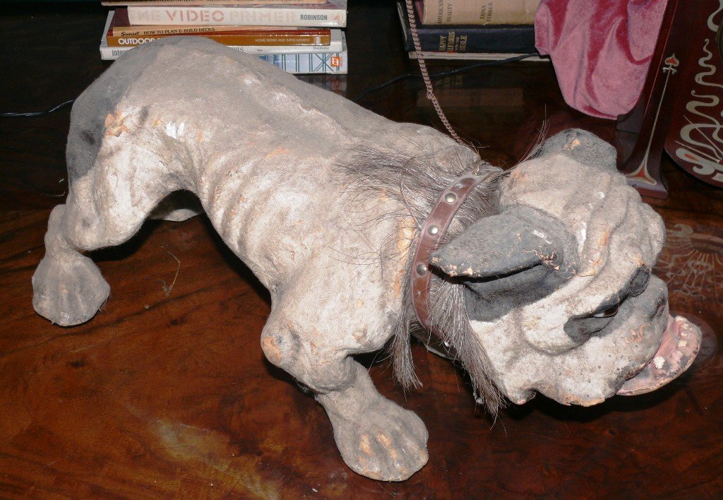 Rare Papier mache walking bulldog pull toy, 22" long (1 of 5)
