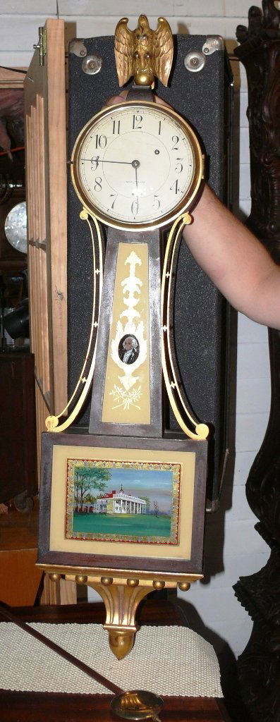 Waltham banjo timepiece, full size, weight driven (1 of 10)