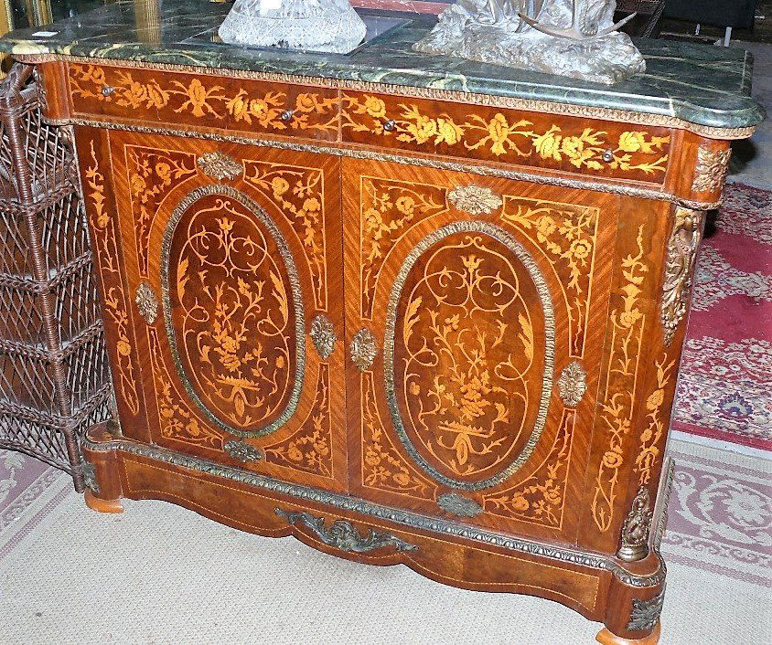 French inlaid m/top 2 door cabinet w/2 sm top drawers (1 of 8)