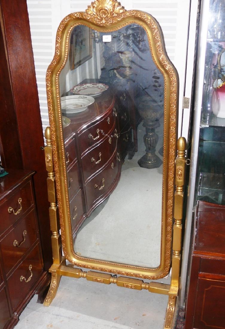 Serpentine gold painted chevel dressing mirror, 6' ht (1 of 6)