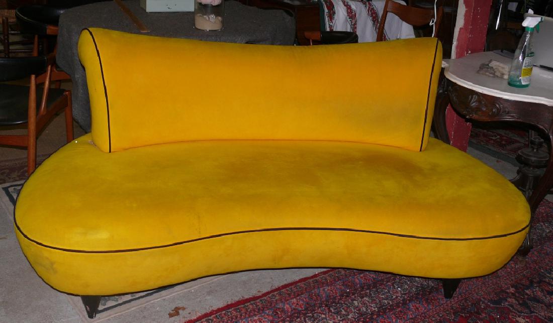 Yellow suede modern era sofa, 1960-70, 6 ft. (1 of 2)