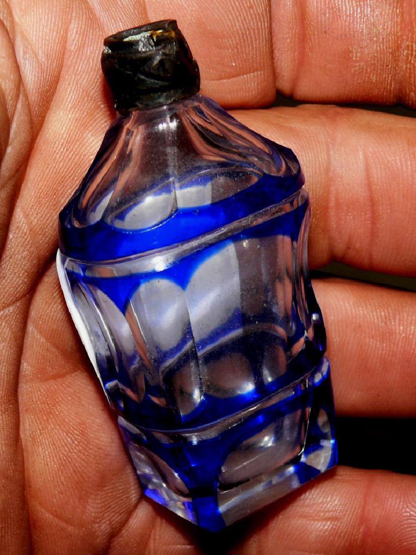 3" perfume bottle, blue glass w/cut to clear thump (1 of 3)