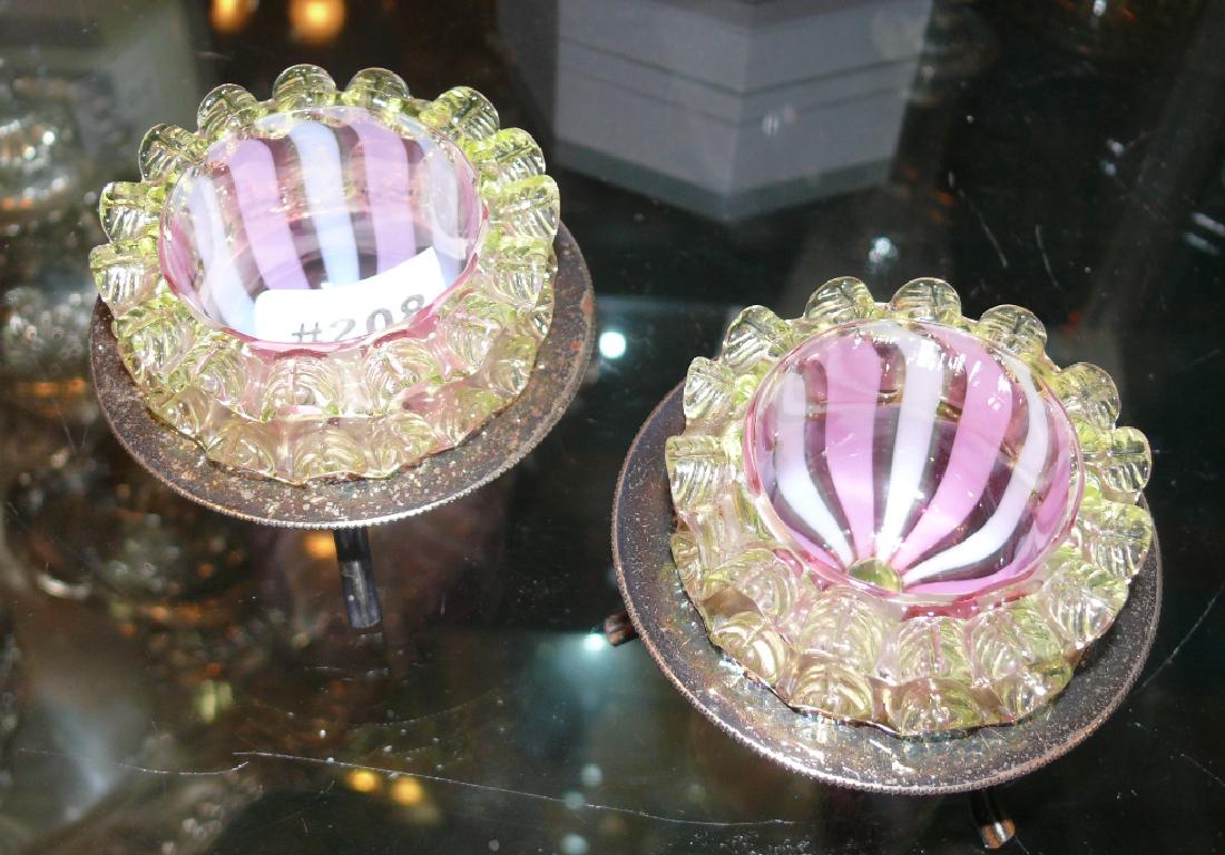 Pair of Victorian blown art glass open salts (1 of 7)