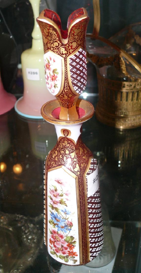 Bohemain cranberry glass triple overlay decanter (1 of 7)