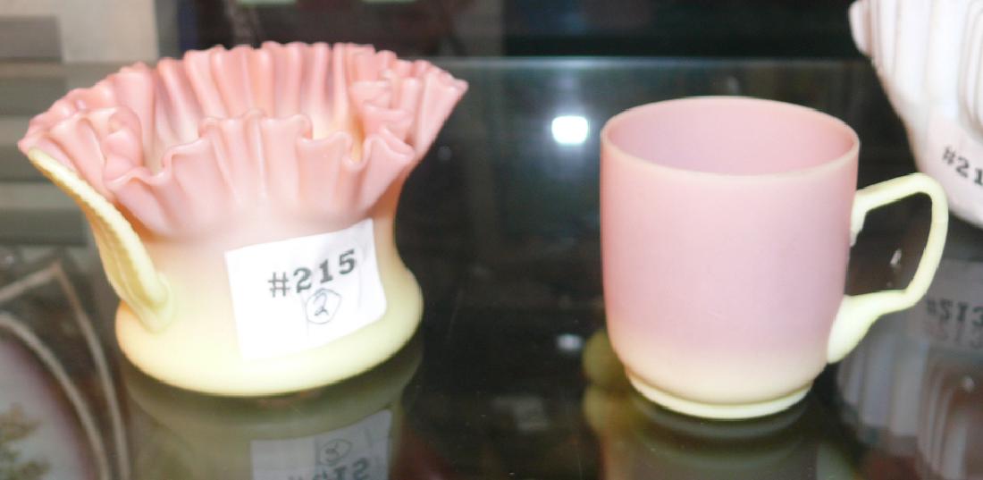 2 pcs of peach blow incl ruffled edge vase and tea cup (1 of 4)