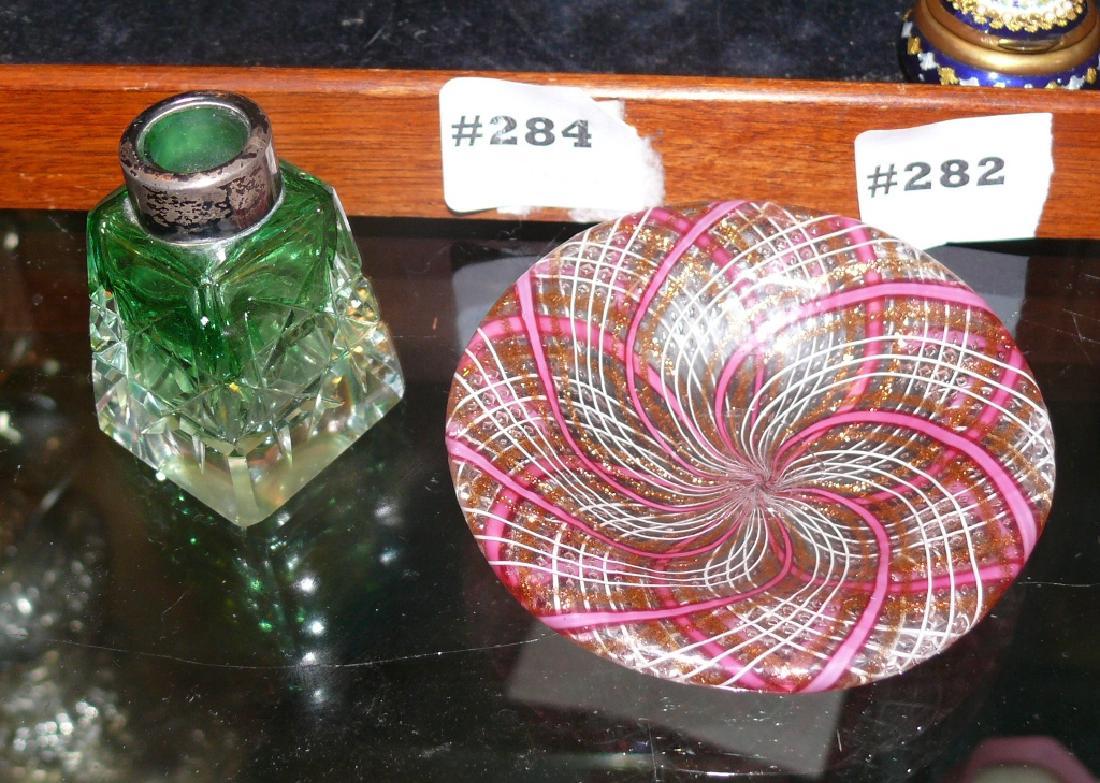 Green cut to clear perfume w/silver rim, venetian plate (1 of 4)