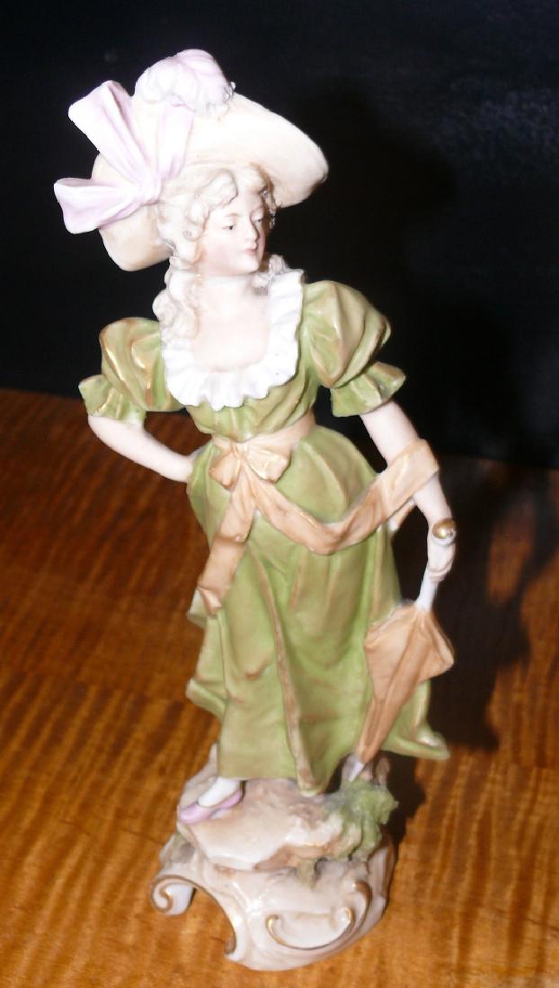 Royal Dux figurine, "Lady w/bonnet & umbrella, 9" ht. (1 of 5)
