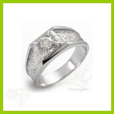 Genuine 0.40 ctw Diamond Men's Ring 14K White Gold: Gemstone: Diamond ; Diamond Count: 1 RD; Diamond Weight: 0.4; Clarity: SI1-SI2 H-J; Metal Purity: 14K; Metal: White-Gold; Gold Weight (g) approx: 8; Ring Size 8; Dimension: Approx. Top Dimension: 19mm