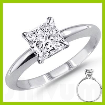 0.85 ct Princess cut Diamond Solitaire Ring, F-G, I: Diamond count: 1 PRINCESS CUT Diamond weight: 0.85ctw Diamond color: F-G Diamond clarity: I Metal: 14K White Gold Ring size: 6.5 Availability: 3 Business days, ready to ship