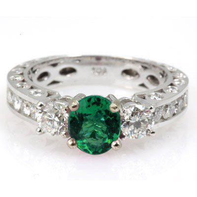 Genuine Emerald (Beryl) 2.0 ctw & Diamond Ring 14K: Main Stone: Emerald; Total CTW: 2 ctw ; Metal Purity: 14KTGold ; Ring Size: 6.75; Diamond Count 1: 22 RoundCut; Diamond CTW 1: 0.74; Clarity: SI1-SI2 ; Diamond Color: G-H; Gemstone Count: 1 Oval ; Gem