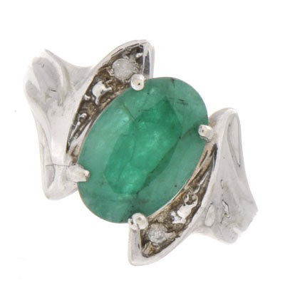 Genuine Emerald (Beryl) 1.50 ctw & Diamond Ring 14K: Main Stone: Emerald; Total CTW: 1.5 ctw ; Metal Purity: 14KTGold ; Ring Size: 7; Diamond Count 1: 2 RoundCut; Diamond CTW 1: 0.02; Clarity: I1-I2; Diamond Color: H; Gemstone Count: 1 Oval ; Gemstone C