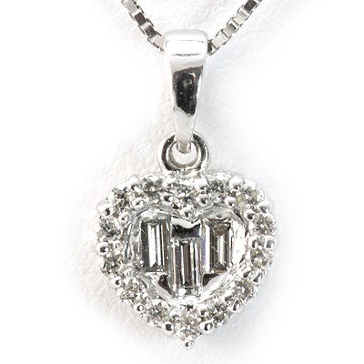 Genuine 0.18 Ctw White Diamond Heart Necklace 18K White: Main Stone: White Diamond ; Cut Style: Bag&Rd ; Total Carat Weight: 0.18; Jewelry Style: Heart ; Metal Purity: 18K ; Metal: White Gold; Dimension: 16" ; Total Weight(G): 0.96 ; MSRP: $1547