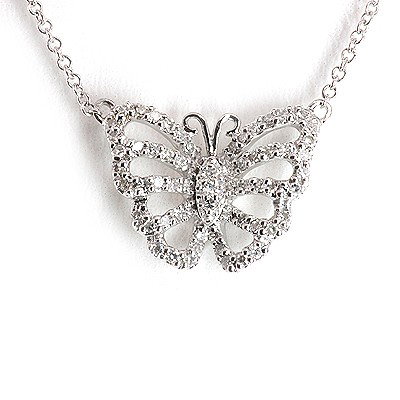 Genuine 0.19 Ctw White Diamond Butterfly Necklace 14K W: Main Stone: White Diamond ; Cut Style: Rd ; Total Carat Weight: 0.19; Jewelry Style: Butterfly ; Metal Purity: 14K ; Metal: White Gold; Dimension: 16" ; Total Weight(G): 2.75 ; MSRP: $1796