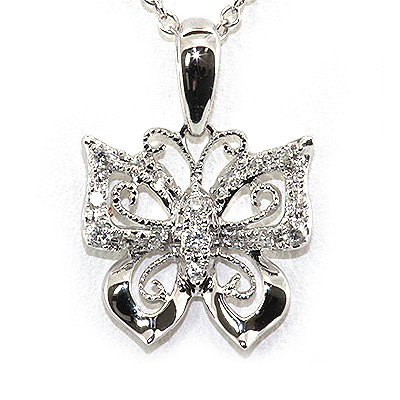 Genuine 0.1 ctw White Diamond Butterfly Necklace 14k: Genuine 0.1 ctw White Diamond Butterfly Necklace 14k **|**|** Main Stone: White Diamond ; Cut Style: Rd ; Total Carat Weight: 0.1; Jewelry Style: Butterfly ; Metal Purity: 14K ; Metal: White Gold; Dim