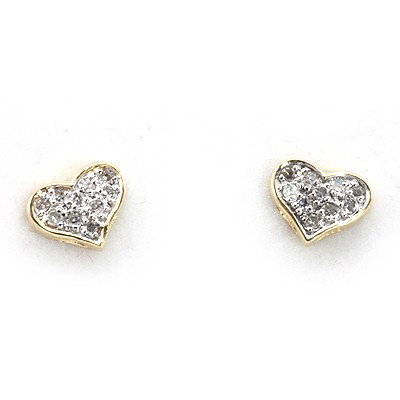 Genuine 0.11 ctw White Diamond Heart Earring 14k: Genuine 0.11 ctw White Diamond Heart Earring 14k **|**|** Main Stone: White Diamond ; Cut Style: Rd ; Total Carat Weight: 0.11; Jewelry Style: Heart ; Metal Purity: 14K ; Metal: Yellow Gold ; Total We
