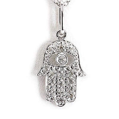 Genuine 0.09 ctw White Diamond Hamsa Necklace 14k: Genuine 0.09 ctw White Diamond Hamsa Necklace 14k **|**|** Main Stone: White Diamond ; Cut Style: Rd ; Total Carat Weight: 0.09; Jewelry Style: Hamsa ; Metal Purity: 14K ; Metal: White Gold; Dimension