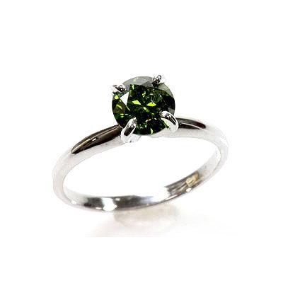 Natural 1.00 ctw Green Diamond Solitaire Ring: Natural 1.00 ctw Green Diamond Solitaire Ring **|**|** Jeweler Stone/s: Green Diamond ; Total CTW: 1 ; Metal: 14kt White Gold ; Diamond Count 1: 1 Round Cut ; Diamond CTW 1: 1 Clarity: SI-I ; Color: G