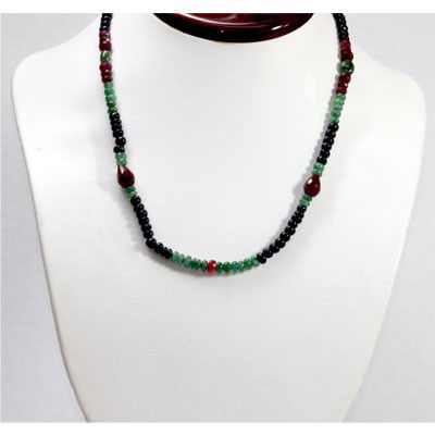 Natural 124.55 ctw Emerald Ruby Sapphire Bead Necklace: Natural 124.55 ctw Emerald Ruby Sapphire Bead Necklace **|**|** Natural 124.55 ctw Emerald, Ruby & Sapphire Bead Necklace ; MSRP: $1130