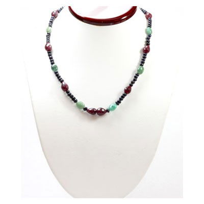 Natural 161.43 ctw Emerald Ruby Sapphire Bead Necklace: Natural 161.43 ctw Emerald Ruby Sapphire Bead Necklace **|**|** Natural 161.43 ctw Emerald, Ruby & Sapphire Bead Necklace ; MSRP: $1440