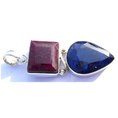 Natural 56.6 ctw Ruby Sapphire .925 Sterling Pendant: Natural 56.6 ctw Ruby Sapphire .925 Sterling Pendant **|**|** ; MSRP: $400
