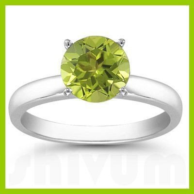 Genuine 1.25 ctw Peridot Solitaire Ring 14kt: Genuine 1.25 ctw Peridot Solitaire Ring 14kt **|**|** Ring Peridot AA-AAAGreen Round 1 Round Cut @1.25 ctw 3.214ktWhite 6.5 ; Availability: 3-10 Business days, ready to ship, with certification of app