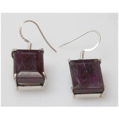 Natural 12.12 g Ruby Emerald Cut .925 Sterling Earrings: Natural 12.12 g Ruby Emerald Cut .925 Sterling Earrings **|**|** ; MSRP: $75