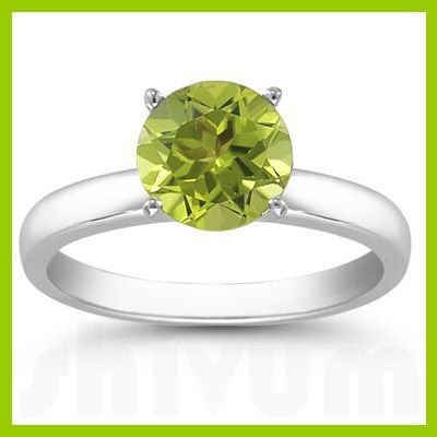Genuine 1.25 ctw Peridot Solitaire Ring 14kt: Genuine 1.25 ctw Peridot Solitaire Ring 14kt **|**|** Ring Peridot AA-AAAGreen Round 1 Round Cut @1.25 ctw 3.214ktWhite 6.5 ; Availability: 3-10 Business days, ready to ship, with certification of app
