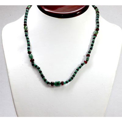 Natural 94.39 ctw Emerald Ruby Sapphire Bead Necklace: Natural 94.39 ctw Emerald Ruby Sapphire Bead Necklace **|**|** Natural 94.39 ctw Emerald, Ruby & Sapphire Bead Necklace ; MSRP: $877