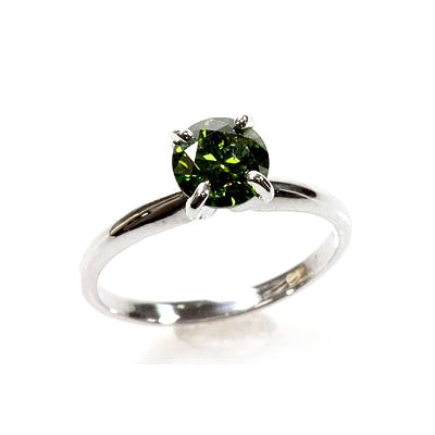 Natural 1.00 ctw Green Diamond Solitaire Ring: Natural 1.00 ctw Green Diamond Solitaire Ring **|**|** Jeweler Stone/s: Green Diamond ; Total CTW: 1 ; Metal: 14kt White Gold ; Diamond Count 1: 1 Round Cut ; Diamond CTW 1: 1 Clarity: SI-I ; Color: G