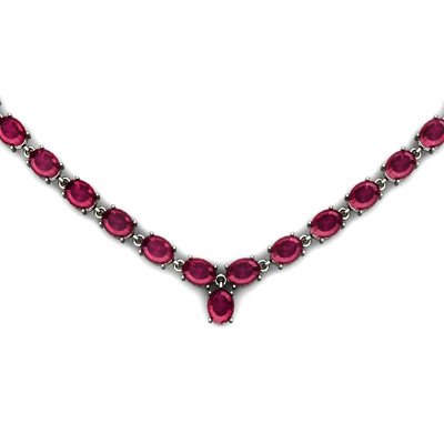 NATURAL 45.00 CTW RUBY NECKLACE .925 STERLING SILVER: NATURAL 45.00 CTW RUBY NECKLACE .925 STERLING SILVER **|**|** NATURAL 45.00 CTW RUBY NECKLACE .925 STERLING SILVER;MAINSTONE RUBY 4X6 OVAL; 41 PIECES ; MSRP: $2000
