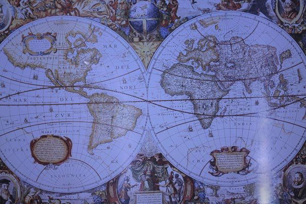 ART PRINT: ART PRINT **|**|** 36X24 INCHES; UNFRAMED; This poster shows a map of the world from the 17th century. It shows two halves of the world, with Africa, Europe and Asia on the right, and North and South