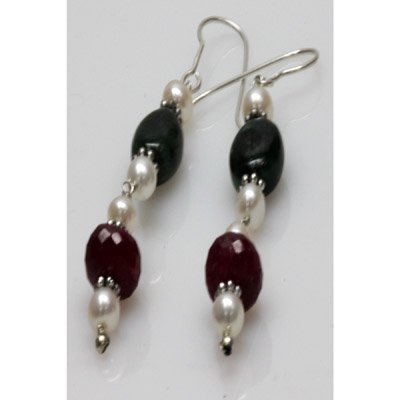 Natural 40.53ct Ruby,Pearl,Emerald Earrings .925 Sterli: Natural 40.53ct Ruby,Pearl,Emerald Earrings .925 Sterli **|**|** Natural 40.53 ctw Ruby, Pearl, Emerald Earrings .925 Sterling Silver ; MSRP: $135