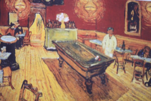 REMARKABLE VINCENT VAN GOGH: REMARKABLE VINCENT VAN GOGH **|**|** 36X24INCHES; UNFRAMED; This poster is of Vincent Van Gogh\'s Night Cafe with Pool Table, also known as Night Cafe in the Place Lamartine in Arles. It shows a man s
