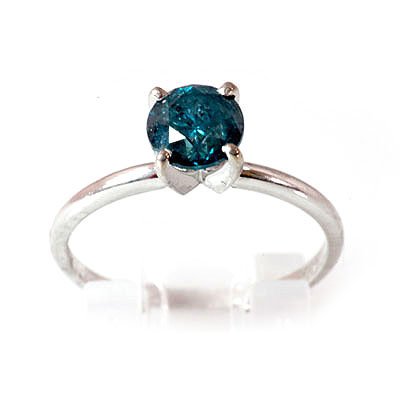 Appraised Blue Diamond Solitaire Ring 4.5K: Appraised Blue Diamond Solitaire Ring 4.5K **|**|** Gemstone: Blue Diamond Solitaire; Total CTW: 1.2 ctw ; Metal Purity: 14KT ; Total Weight(g): 3 ; Ring Size: 6.5; Diamond Count1:1 RoundCut ; Diamond