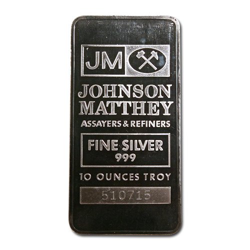 Silver Bars: Johnson Matthey 10 oz Bar (Pressed, JM Log