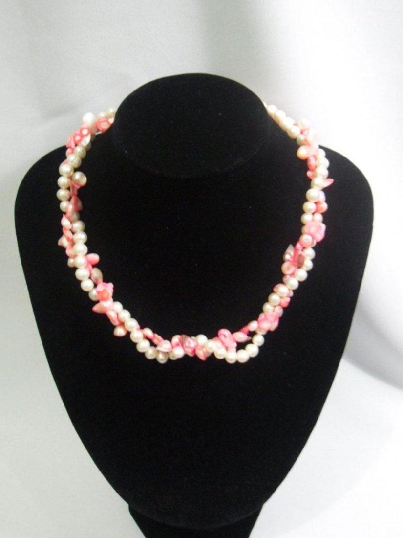 400CTW DOUBLE STRAND WHITE PEARL AND PINKISH KISHI PEAR