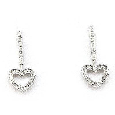Genuine 0.17 ctw Diamond Heart Dangling Earring 14k: Genuine 0.17 ctw Diamond Heart Dangling Earring 14k **|**|** Main Stone: White Diamond ; Cut Style: Rd ; Total Carat Weight: 0.17; Jewelry Style: Heart Dangling ; Metal Purity: 14K ; Metal: White Gold