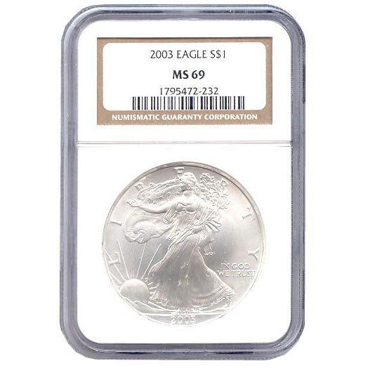 Certified Uncirculated Silver Eagle 2003 MS69: Certified Uncirculated Silver Eagle 2003 MS69 **|**|** Certified Uncirculated Silver Eagle 2003 MS69 ; MSRP: $130