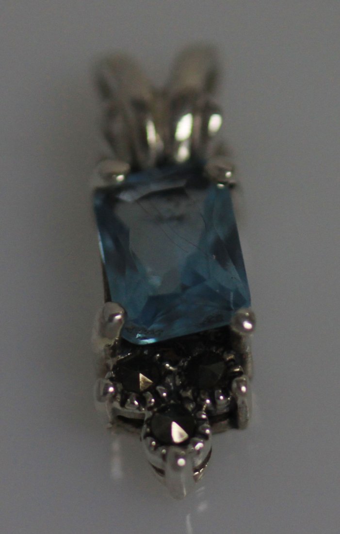 RECTANGLE MARCASITE AQUA CZ PENDANT .925 STERLING SILVE: RECTANGLE MARCASITE AQUA CZ PENDANT .925 STERLING SILVE **|**|** RECTANGLE MARCASITE AQUA CZ PENDANT .925 STERLING SILVER