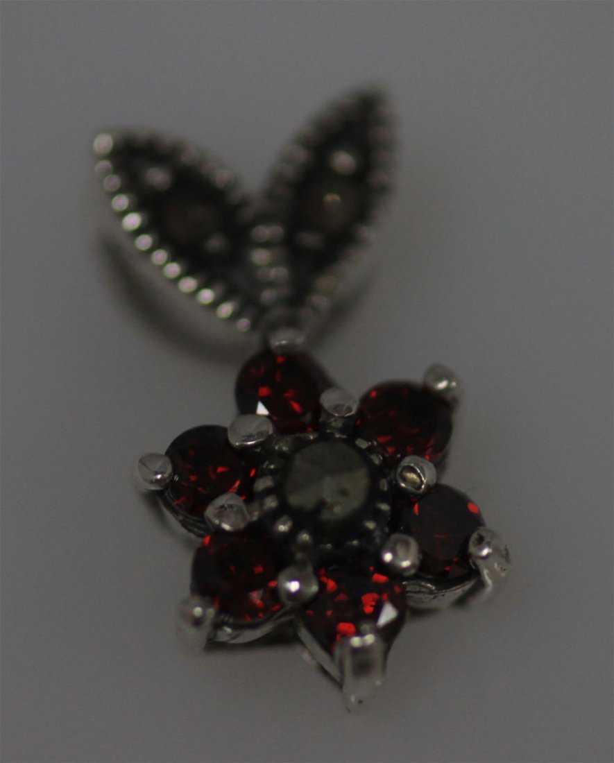 MARCASITE FLOWER SHAPED GARNET CZ PENDANT: MARCASITE FLOWER SHAPED GARNET CZ PENDANT **|**|** MARCASITE FLOWER SHAPED GARNET CZ PENDANT