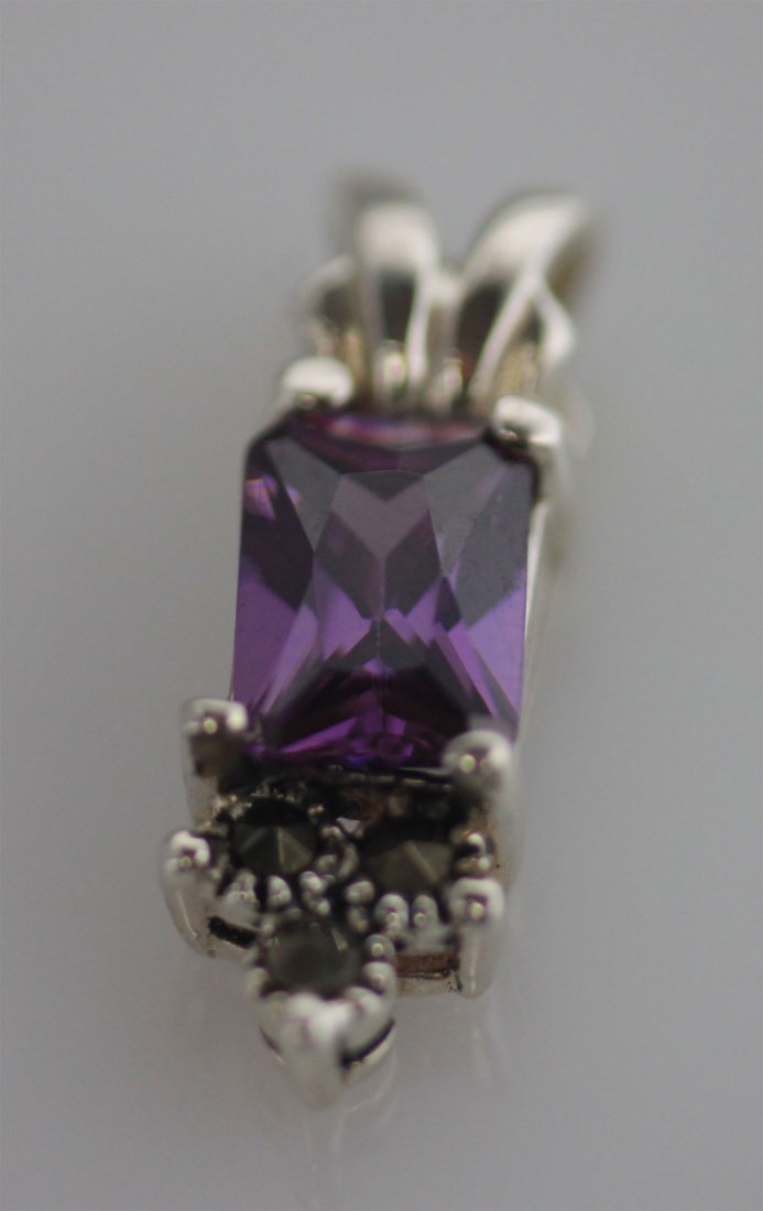 RECTAGLE MARCASITE AMETHYST CZ PENDANT .925 STERLING SI: RECTAGLE MARCASITE AMETHYST CZ PENDANT .925 STERLING SI **|**|** RECTAGLE MARCASITE AMETHYST CZ PENDANT .925 STERLING SILVER